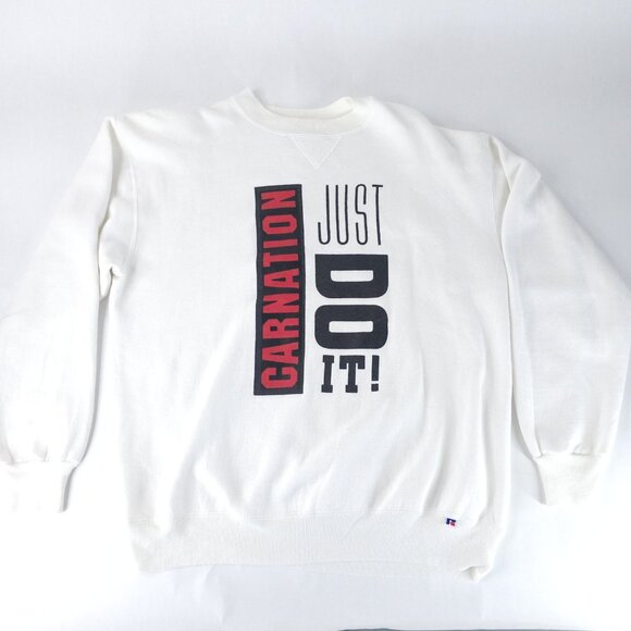 Vintage Carnation Just Do It Sweatshirt Mens XL Russell Athletic Crewneck 90s - Picture 1 of 9